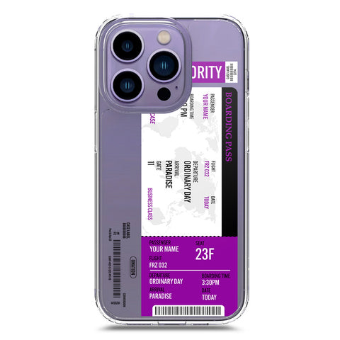 iPhone 14 Pro Max Cover - Personalised Boarding Pass Ticket Series - Clear Phone Case - Soft Silicon Borders