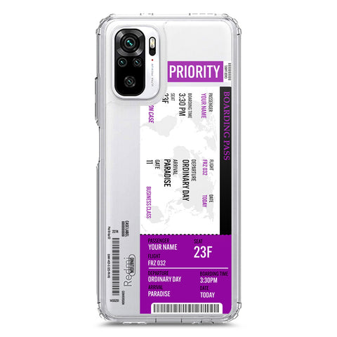 Xiaomi Redmi Note 10 4G Cover - Personalised Boarding Pass Ticket Series - Clear Phone Case - Soft Silicon Borders