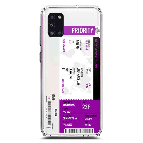 Samsung Galaxy A31 Cover - Personalised Boarding Pass Ticket Series - Clear Phone Case - Soft Silicon Borders