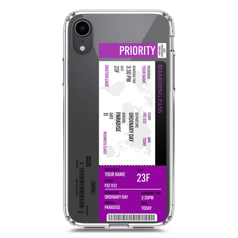 iPhone XR Cover - Personalised Boarding Pass Ticket Series - Clear Phone Case - Soft Silicon Borders
