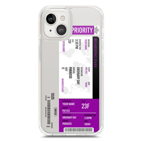 iPhone 14 Cover - Personalised Boarding Pass Ticket Series - Clear Phone Case - Soft Silicon Borders