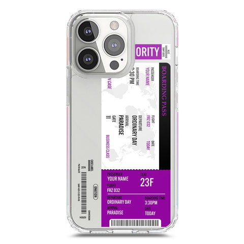 iPhone 13 Pro Cover - Personalised Boarding Pass Ticket Series - Clear Phone Case - Soft Silicon Borders