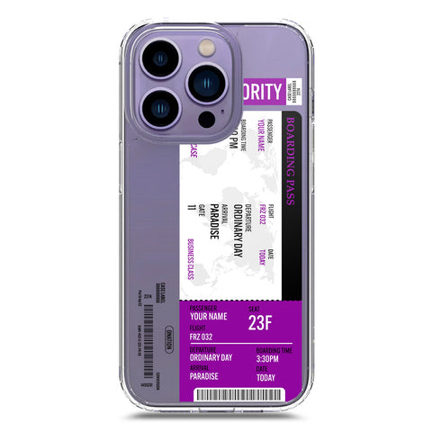 iPhone 14 Pro Cover - Personalised Boarding Pass Ticket Series - Clear Phone Case - Soft Silicon Borders