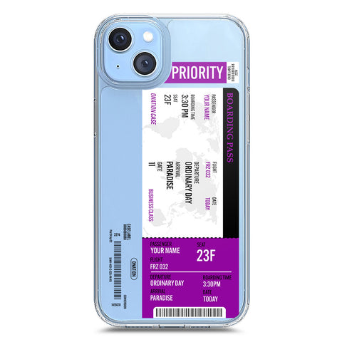 iPhone 14 Plus Cover - Personalised Boarding Pass Ticket Series - Clear Phone Case - Soft Silicon Borders