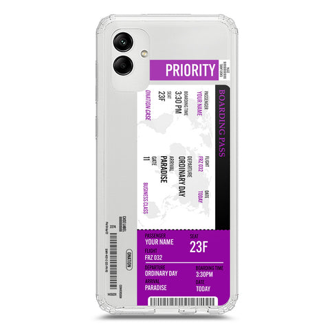 Samsung Galaxy A04 Cover - Personalised Boarding Pass Ticket Series - Clear Phone Case - Soft Silicon Borders