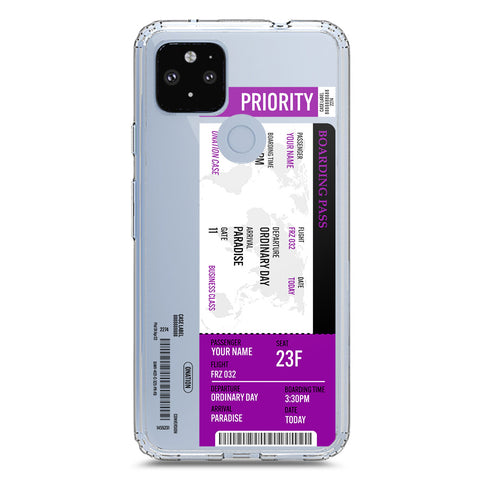 Google Pixel 5 Cover - Personalised Boarding Pass Ticket Series - Clear Phone Case - Soft Silicon Borders