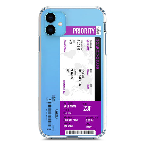 iPhone 11 Cover - Personalised Boarding Pass Ticket Series - Clear Phone Case - Soft Silicon Borders