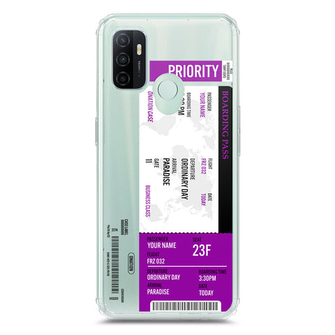 Oppo A53s Cover - Personalised Boarding Pass Ticket Series - Clear Phone Case - Soft Silicon Borders