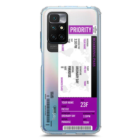 Xiaomi Redmi 10 Cover - Personalised Boarding Pass Ticket Series - Clear Phone Case - Soft Silicon Borders