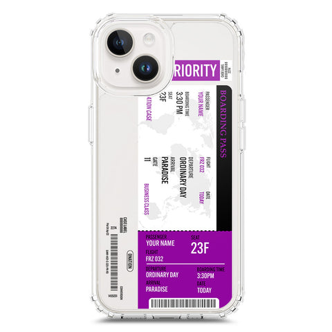 iPhone 15 Cover - Personalised Boarding Pass Ticket Series - Clear Phone Case - Soft Silicon Borders
