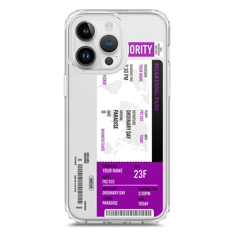 iPhone 15 Pro Cover - Personalised Boarding Pass Ticket Series - Clear Phone Case - Soft Silicon Borders