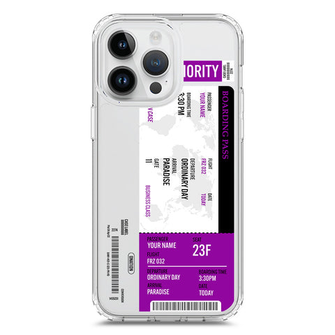 iPhone 15 Pro Max Cover - Personalised Boarding Pass Ticket Series - Clear Phone Case - Soft Silicon Borders