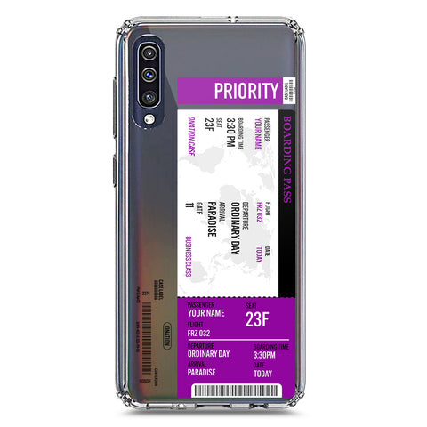 Samsung Galaxy A50 Cover - Personalised Boarding Pass Ticket Series - Clear Phone Case - Soft Silicon Borders
