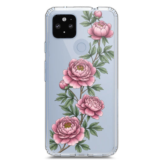 Google Pixel 4a 5G Cover - Velvet Bloom Series - Clear Phone Case - Soft Silicon Borders