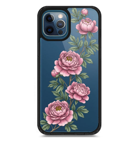 iPhone 12 Pro Max - Black - Cover - Velvet Bloom Series - Clear Phone Case - Soft Silicon Borders