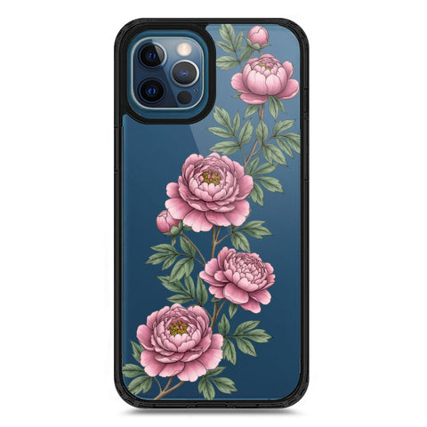 iPhone 12 Pro Max - Black - Cover - Velvet Bloom Series - Clear Phone Case - Soft Silicon Borders