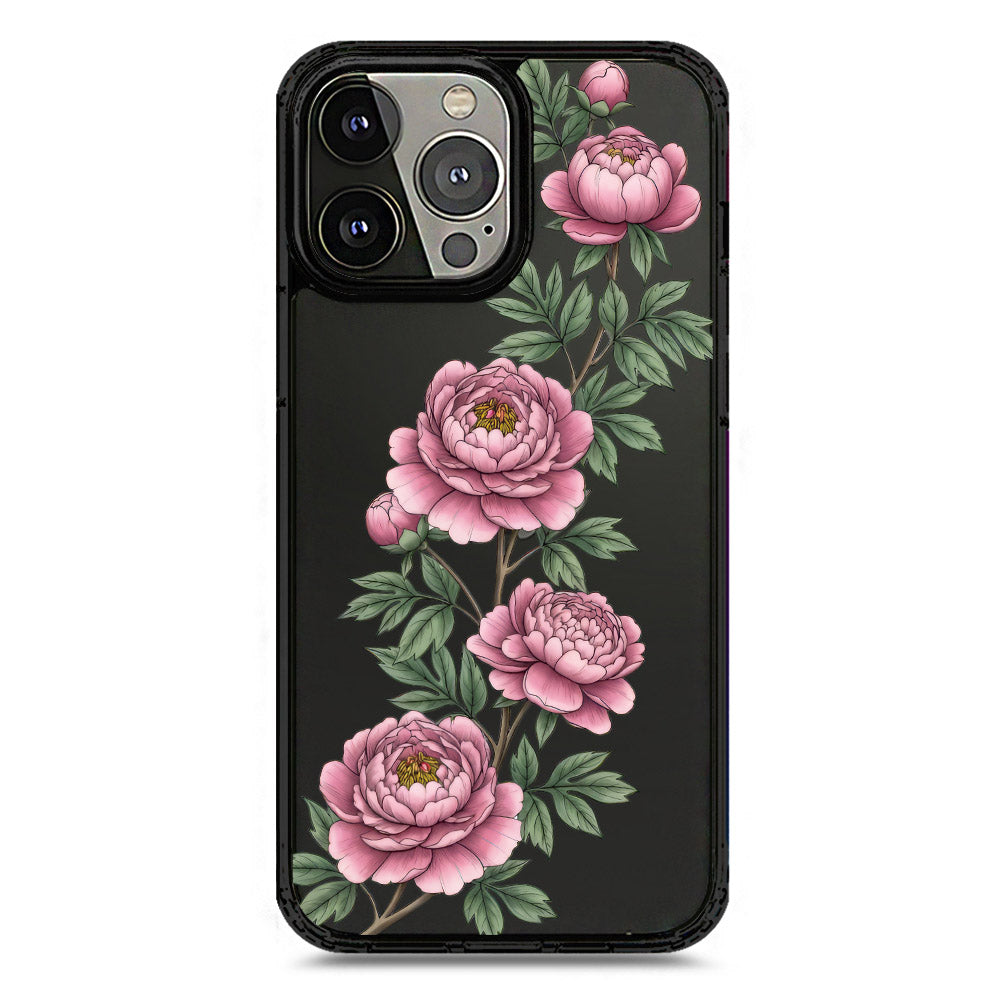 iPhone 13 Pro Max - Black - Cover - Velvet Bloom Series - Clear Phone Case - Soft Silicon Borders