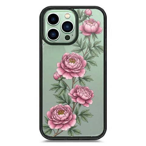 iPhone 14 Pro Max - Black - Cover - Velvet Bloom Series - Clear Phone Case - Soft Silicon Borders
