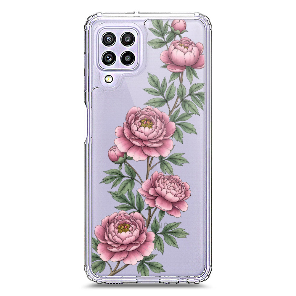 Samsung Galaxy M22 Cover - Velvet Bloom Series - Clear Phone Case - Soft Silicon Borders