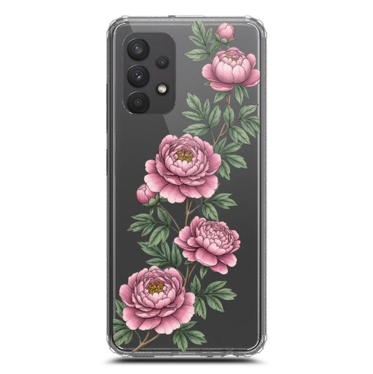 Samsung Galaxy A32 Cover - Velvet Bloom Series - Clear Phone Case - Soft Silicon Borders