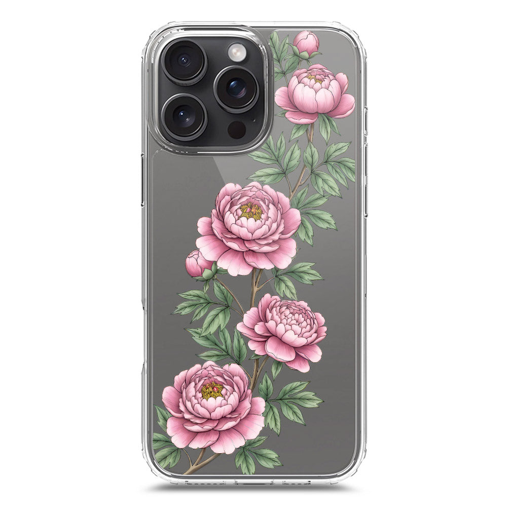 iPhone 16 Pro Max Cover - Velvet Bloom Series - Clear Phone Case - Soft Silicon Borders
