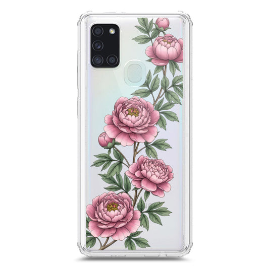 Samsung Galaxy A21s Cover - Velvet Bloom Series - Clear Phone Case - Soft Silicon Borders