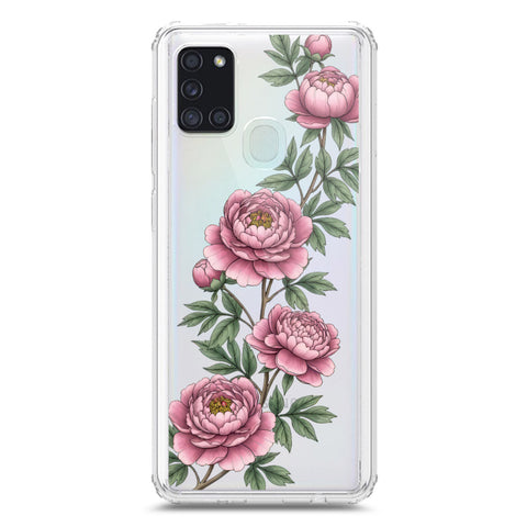 Samsung Galaxy A21s Cover - Velvet Bloom Series - Clear Phone Case - Soft Silicon Borders