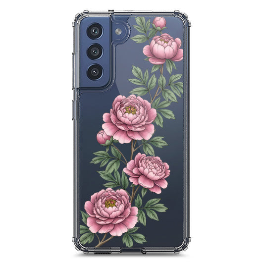 Samsung Galaxy S21 FE 5G Cover - Velvet Bloom Series - Clear Phone Case - Soft Silicon Borders