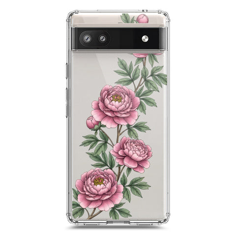 Google Pixel 6a Cover - Velvet Bloom Series - Clear Phone Case - Soft Silicon Borders