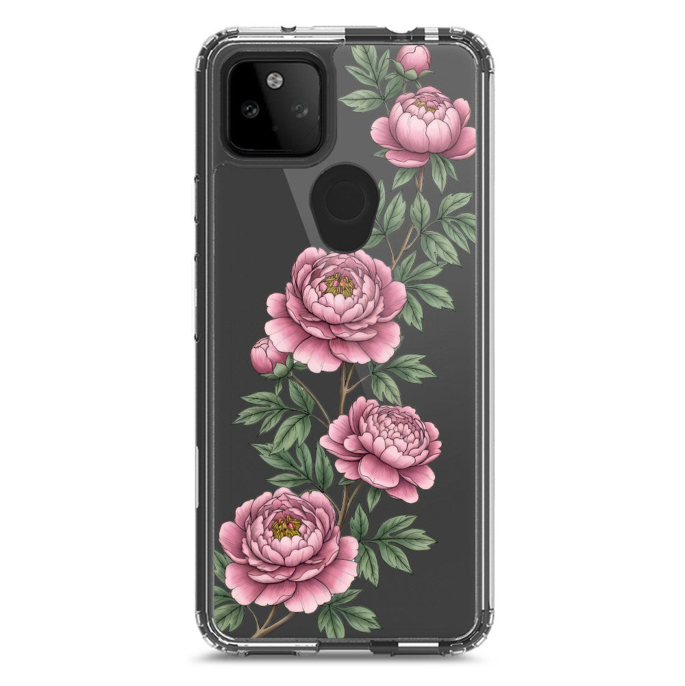 Google Pixel 5a 5G Cover - Velvet Bloom Series - Clear Phone Case - Soft Silicon Borders
