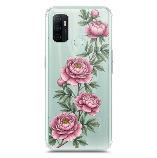 Oppo A53 Cover - Velvet Bloom Series - Clear Phone Case - Soft Silicon Borders