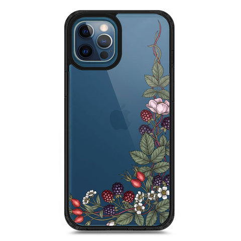 iPhone 12 Pro Max - Black - Cover - Velvet Bloom Series - Clear Phone Case - Soft Silicon Borders