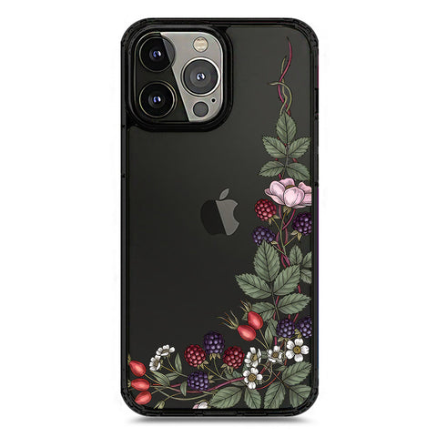 iPhone 13 Pro Max - Black - Cover - Velvet Bloom Series - Clear Phone Case - Soft Silicon Borders