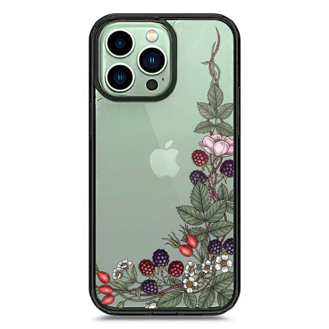 iPhone 14 Pro Max - Black - Cover - Velvet Bloom Series - Clear Phone Case - Soft Silicon Borders