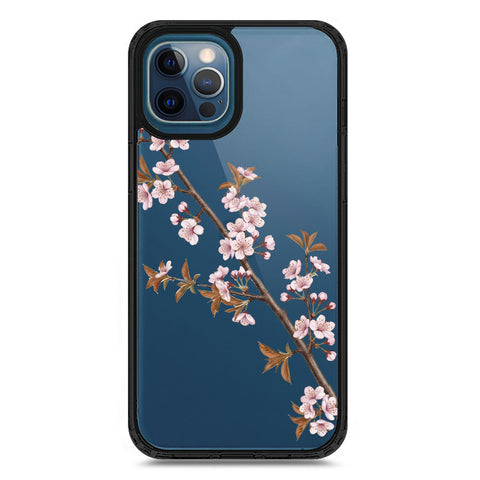 iPhone 12 Pro Max - Black - Cover - Velvet Bloom Series - Clear Phone Case - Soft Silicon Borders