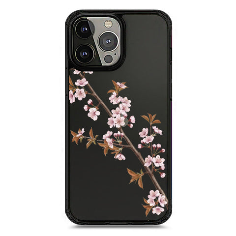 iPhone 13 Pro Max - Black - Cover - Velvet Bloom Series - Clear Phone Case - Soft Silicon Borders