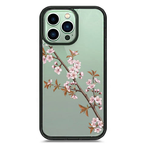 iPhone 14 Pro Max - Black - Cover - Velvet Bloom Series - Clear Phone Case - Soft Silicon Borders