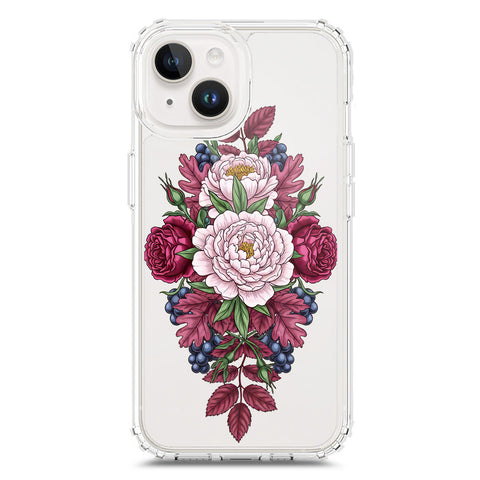 iPhone 15 Plus Cover - Velvet Bloom Series - Clear Phone Case - Soft Silicon Borders