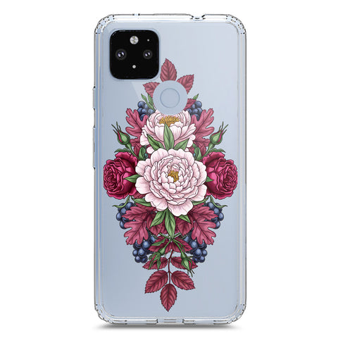 Google Pixel 5 XL Cover - Velvet Bloom Series - Clear Phone Case - Soft Silicon Borders