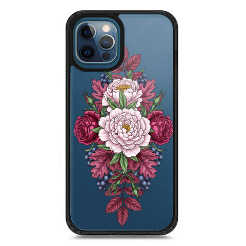 iPhone 12 Pro Max - Black - Cover - Velvet Bloom Series - Clear Phone Case - Soft Silicon Borders