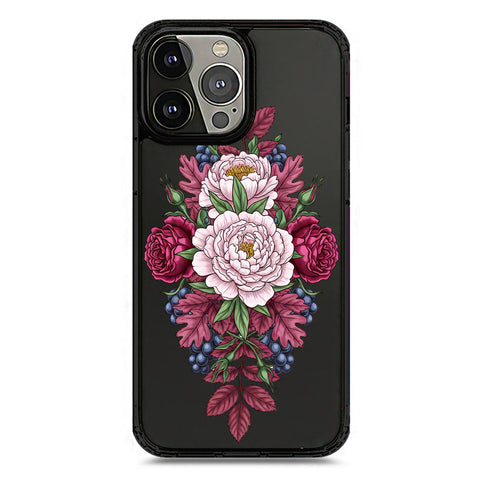 iPhone 13 Pro Max - Black - Cover - Velvet Bloom Series - Clear Phone Case - Soft Silicon Borders