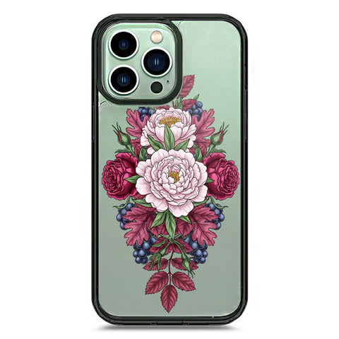 iPhone 14 Pro Max - Black - Cover - Velvet Bloom Series - Clear Phone Case - Soft Silicon Borders