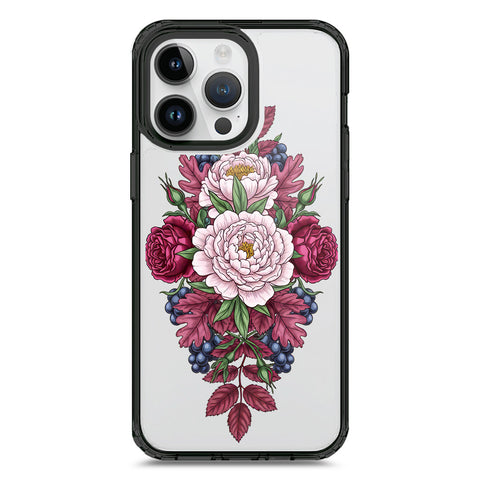iPhone 15 Pro Max - Black - Cover - Velvet Bloom Series - Clear Phone Case - Soft Silicon Borders