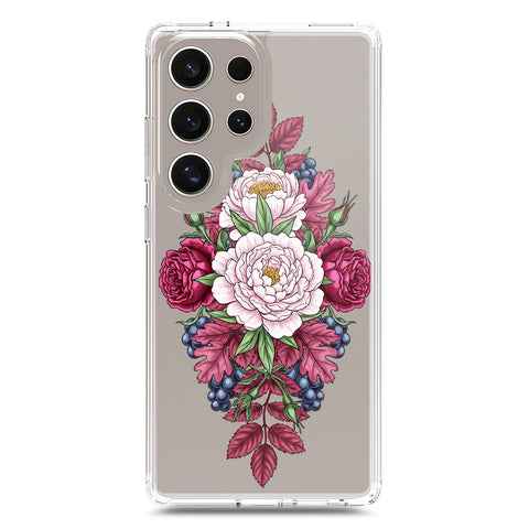 Samsung Galaxy S24 Ultra Cover - Velvet Bloom Series - Clear Phone Case - Soft Silicon Borders