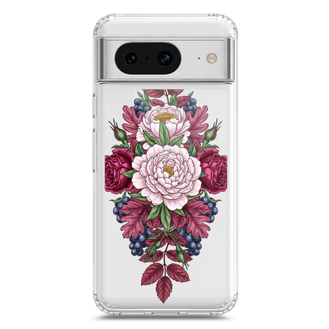 Google Pixel 8a Cover - Velvet Bloom Series - Clear Phone Case - Soft Silicon Borders