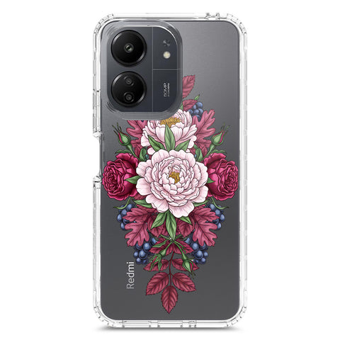 Xiaomi Redmi 13C Cover - Velvet Bloom Series - Clear Phone Case - Soft Silicon Borders