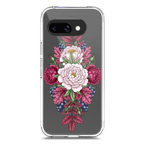 Google Pixel 9a Cover - Velvet Bloom Series - Clear Phone Case - Soft Silicon Borders