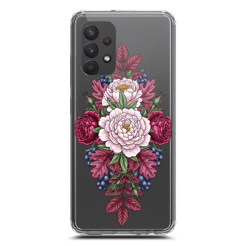 Samsung Galaxy A32 Cover - Velvet Bloom Series - Clear Phone Case - Soft Silicon Borders