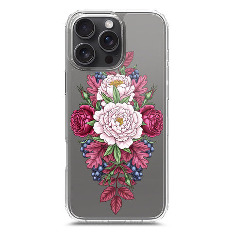 iPhone 16 Pro Max Cover - Velvet Bloom Series - Clear Phone Case - Soft Silicon Borders