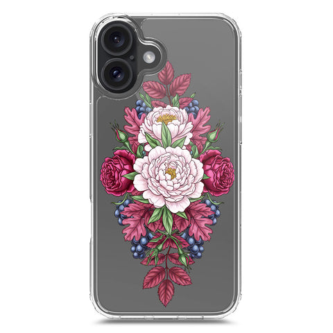 iPhone 16 Plus Cover - Velvet Bloom Series - Clear Phone Case - Soft Silicon Borders